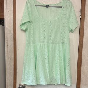SHEIN Light Green Eyelet Short Sleeve Dress